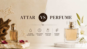Attar vs perfume comparison showing oil-based attar and modern perfume