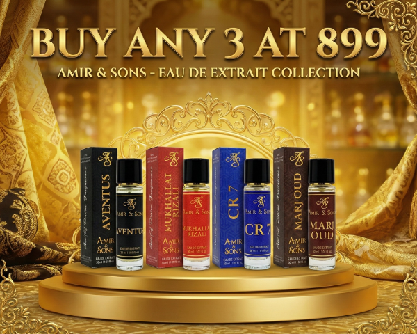 Amir & Sons Eau de Extrait Collection with promotional text on a decorative backgroundslider_item_iTbCRJ